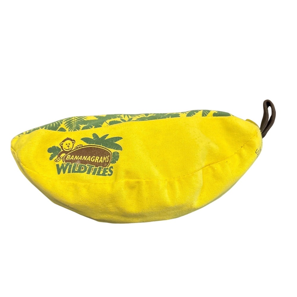 Bananagrams WildTiles Word Game Yellow Banana Pouch Tropical Leaf‎ Print Monkey